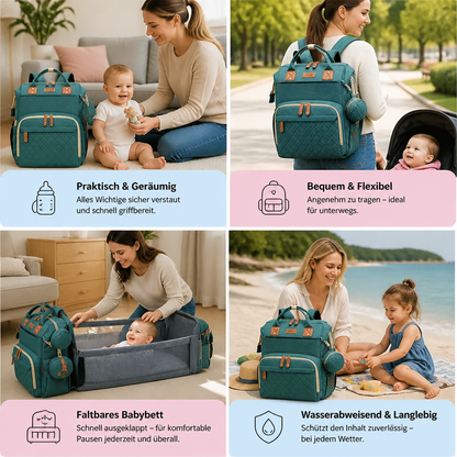 3-in-1 Reise Wickelrucksack mit faltbarem Babybett - Perfekt für Unterwegs!
