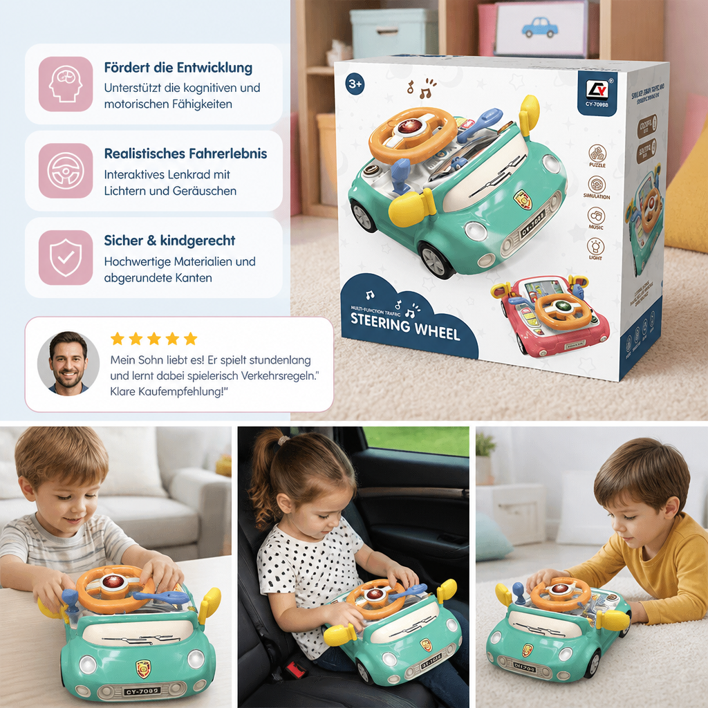 Fahrsimulator Spielzeug mit Lenkrad und Bildschirm für Kinder