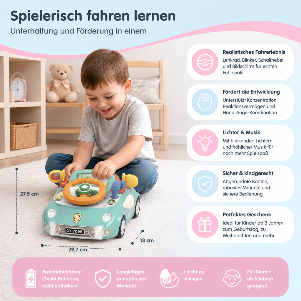 Fahrsimulator Spielzeug mit Lenkrad und Bildschirm für Kinder