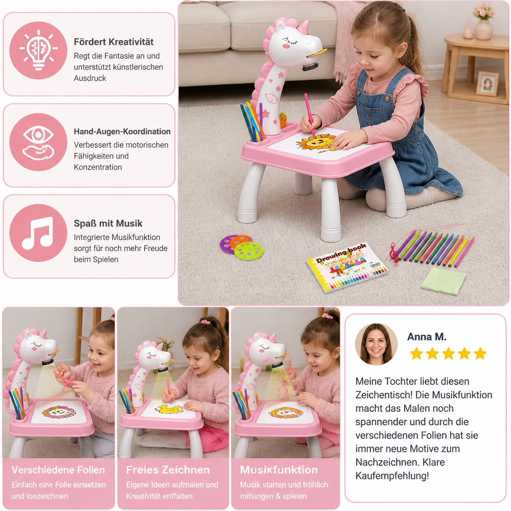Dinosaurier Projektions Zeichentisch für Kinder mit Stiften und Musik