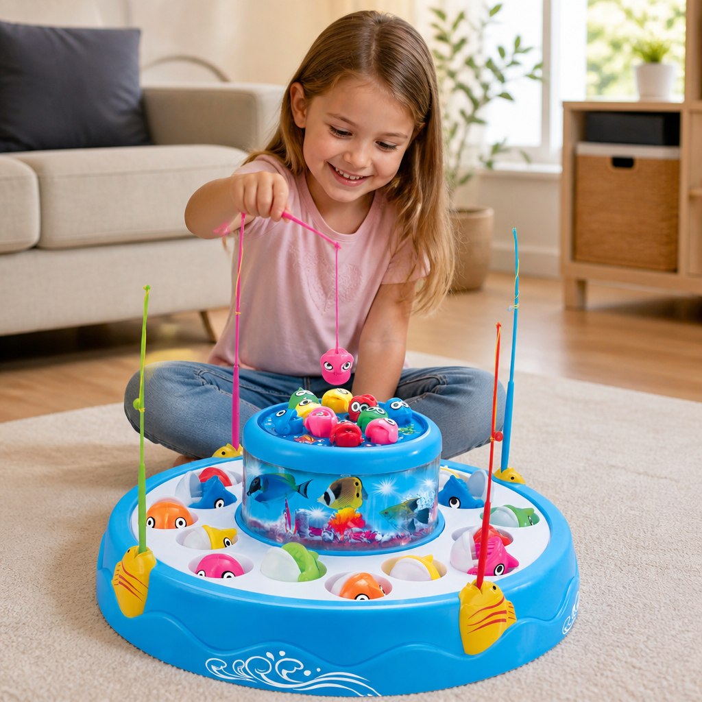 Elektrisches Drehbares Angelspiel Spielzeug mit Musik und bunten Fischen