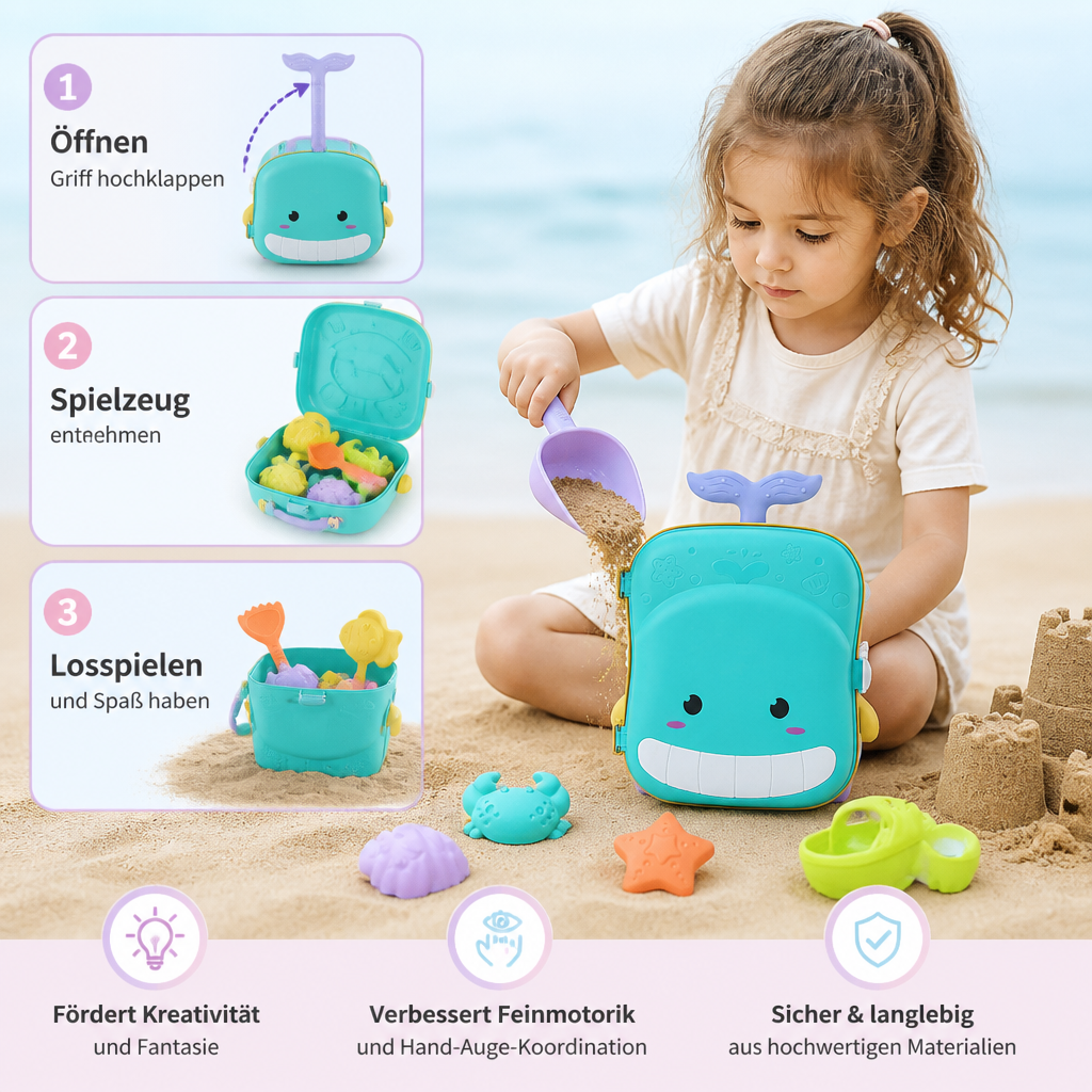 Kinder Strand Spielzeug Koffer mit Sandwerkzeug und Sanduhr