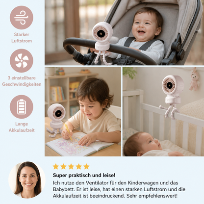 Tragbarer Clip Ventilator für Kinderwagen Bett und Alltag