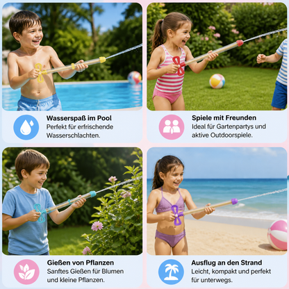 Kinder Wasser Spritz Blaster – Handliches Zieh-Spritz Spielzeug für draußen
