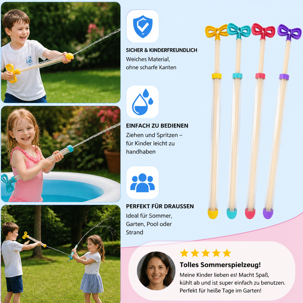 Kinder Wasser Spritz Blaster – Handliches Zieh-Spritz Spielzeug für draußen