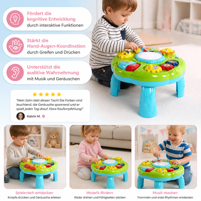 Baby Musik Aktivitätstisch Spielzeug mit Trommel Zahnrädern und Tiergeräuschen