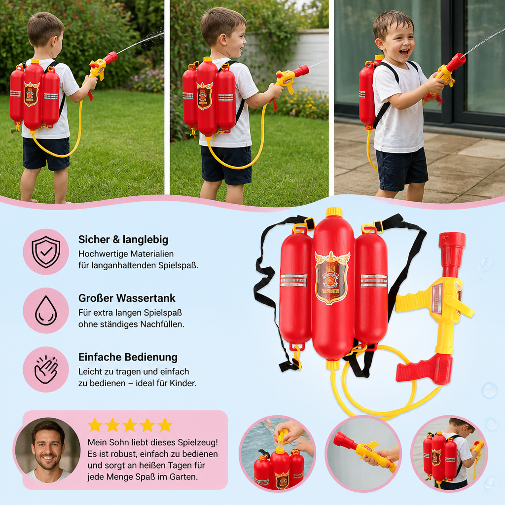 Feuerwehrmann Rucksack Wasserpistole Spielzeug für Kinder