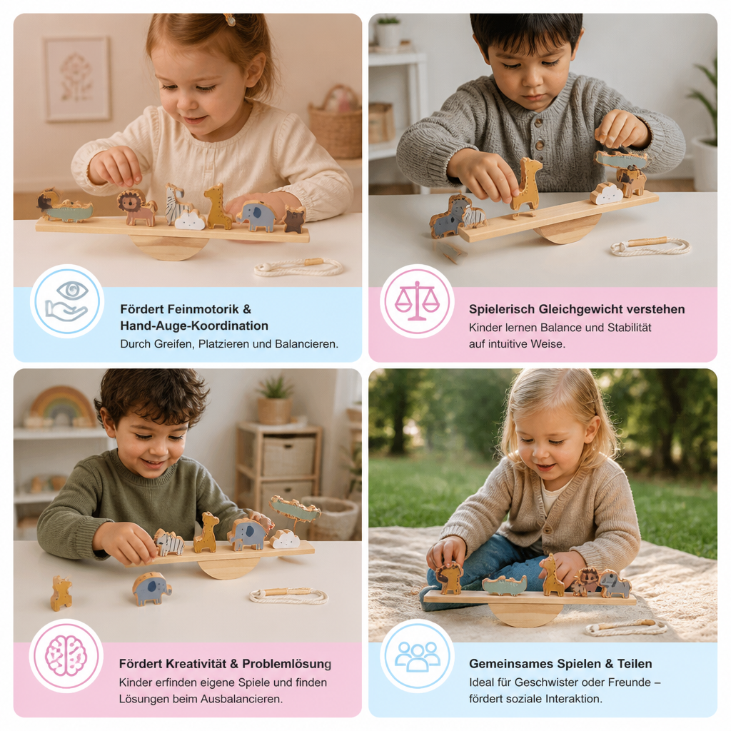 Montessori Balance-Wippe mit Holzsteinen
