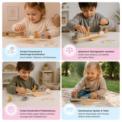 Montessori Balance-Wippe mit Holzsteinen