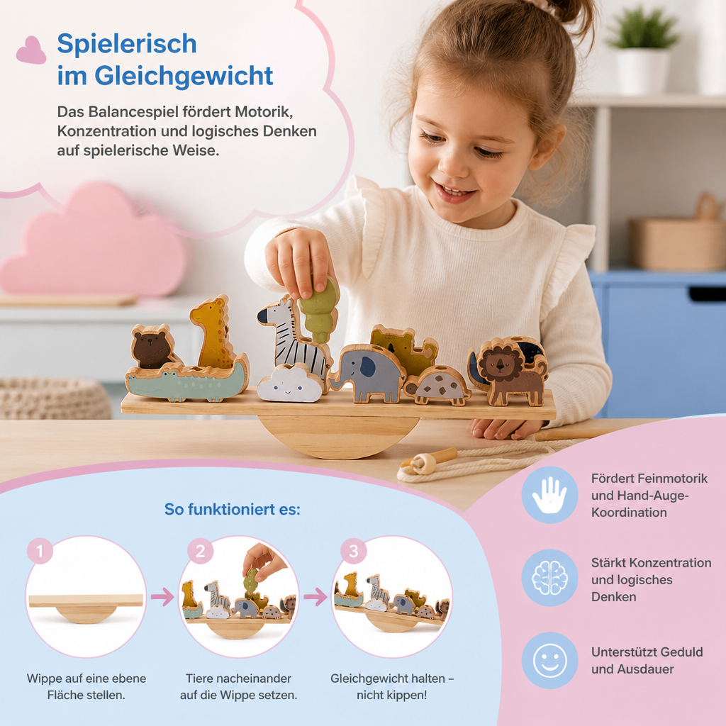 Montessori Balance-Wippe mit Holzsteinen