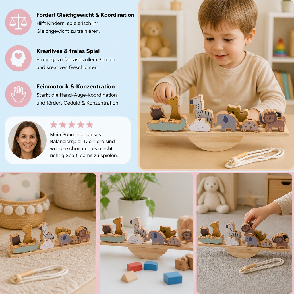 Montessori Balance-Wippe mit Holzsteinen