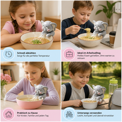 Tasse mit niedlichen Tiermotiven und Kühlventilator