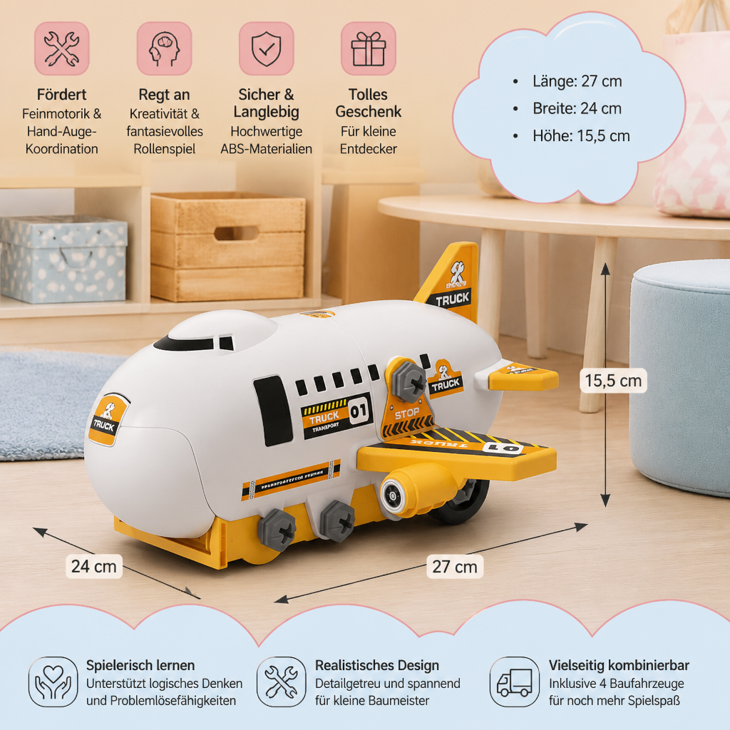 DIY-Spielset „Flugzeug-Transport-Lkw“ mit Baufahrzeugen