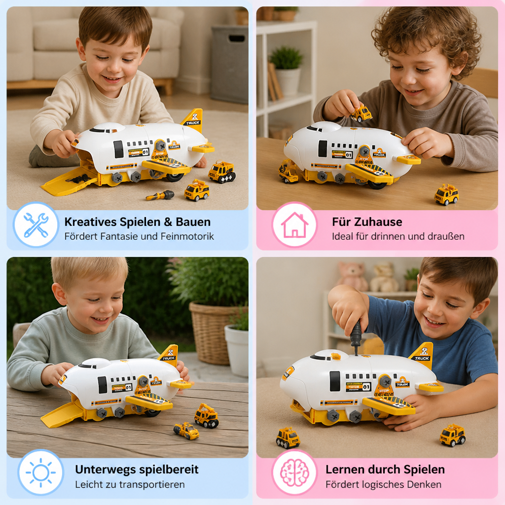 DIY-Spielset „Flugzeug-Transport-Lkw“ mit Baufahrzeugen