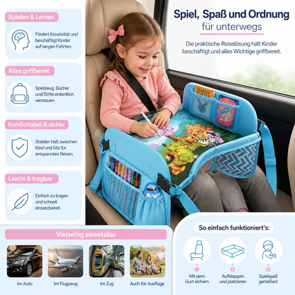 Kinder Auto Reisetablett mit Aufbewahrungstaschen und Beschäftigungsfläche