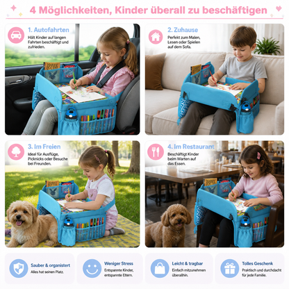 Kinder Auto Reisetablett mit Aufbewahrungstaschen und Beschäftigungsfläche