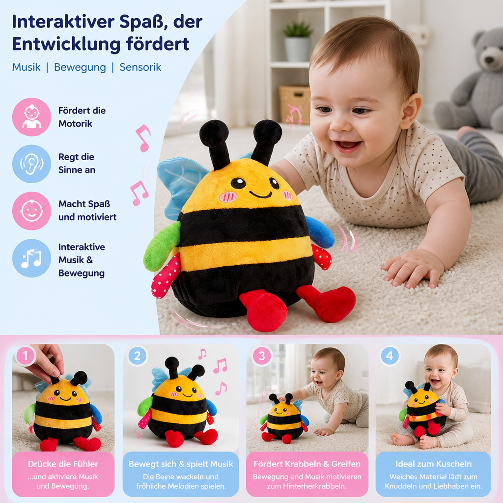 Interaktives musikalisches Plüsch-Bienchen für die Bauchlage