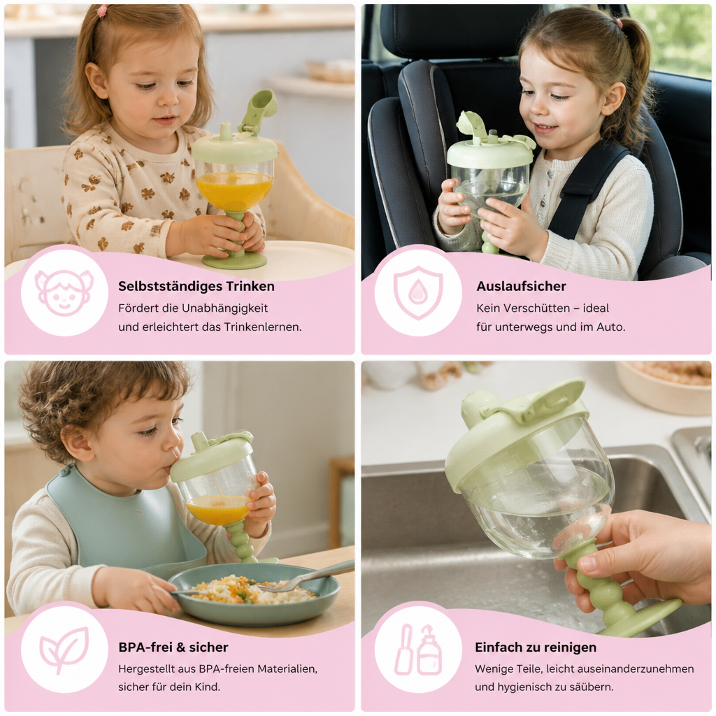 Auslaufsicherer Baby-Trinklernbecher mit Strohhalm