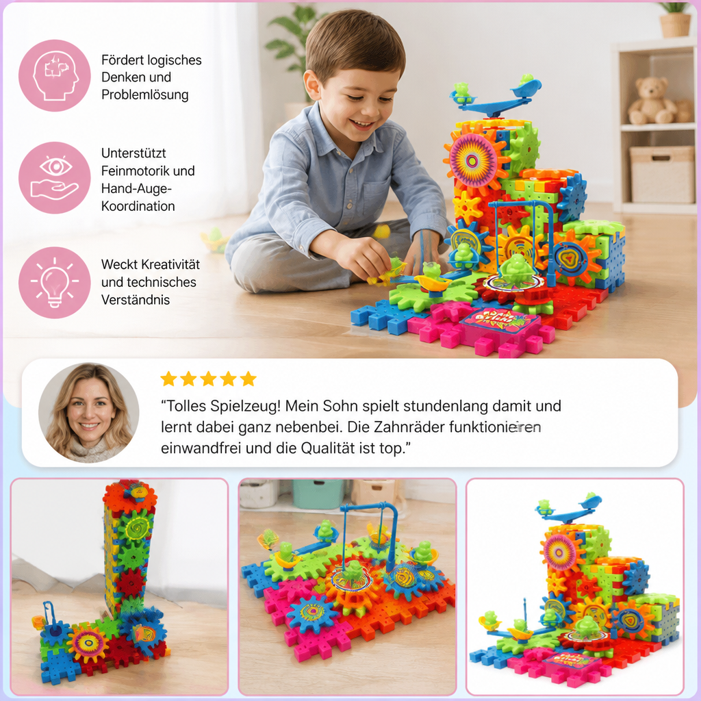 81-teiliges STEM-Zahnrad-Bauset – Ineinandergreifende Konstruktionsbausteine für Kinder