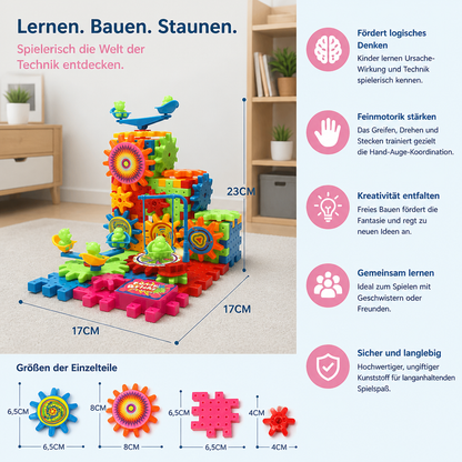 81-teiliges STEM-Zahnrad-Bauset – Ineinandergreifende Konstruktionsbausteine für Kinder