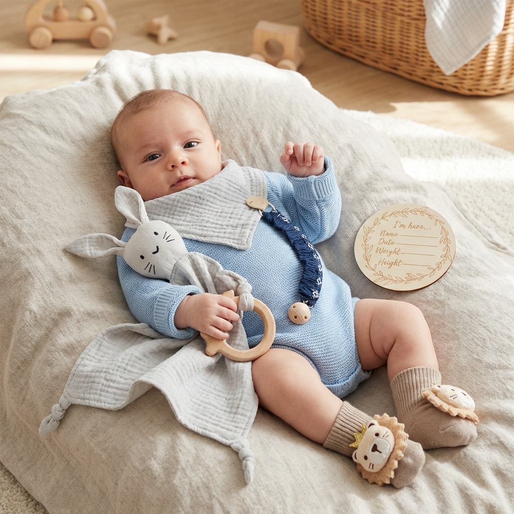 6-Teiliges Neugeborenen Geschenkbox Set  – Baby Erstausstattung