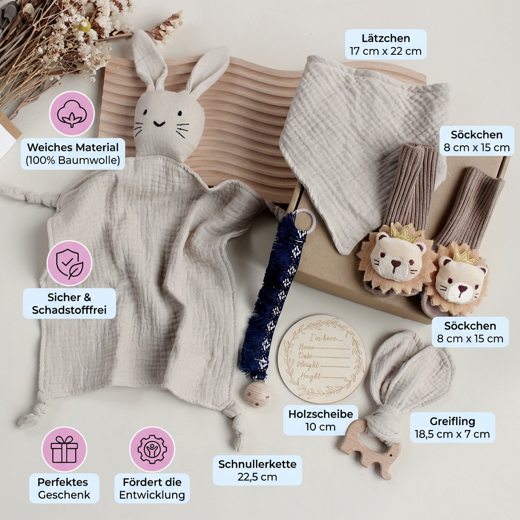 6-Teiliges Neugeborenen Geschenkbox Set  – Baby Erstausstattung