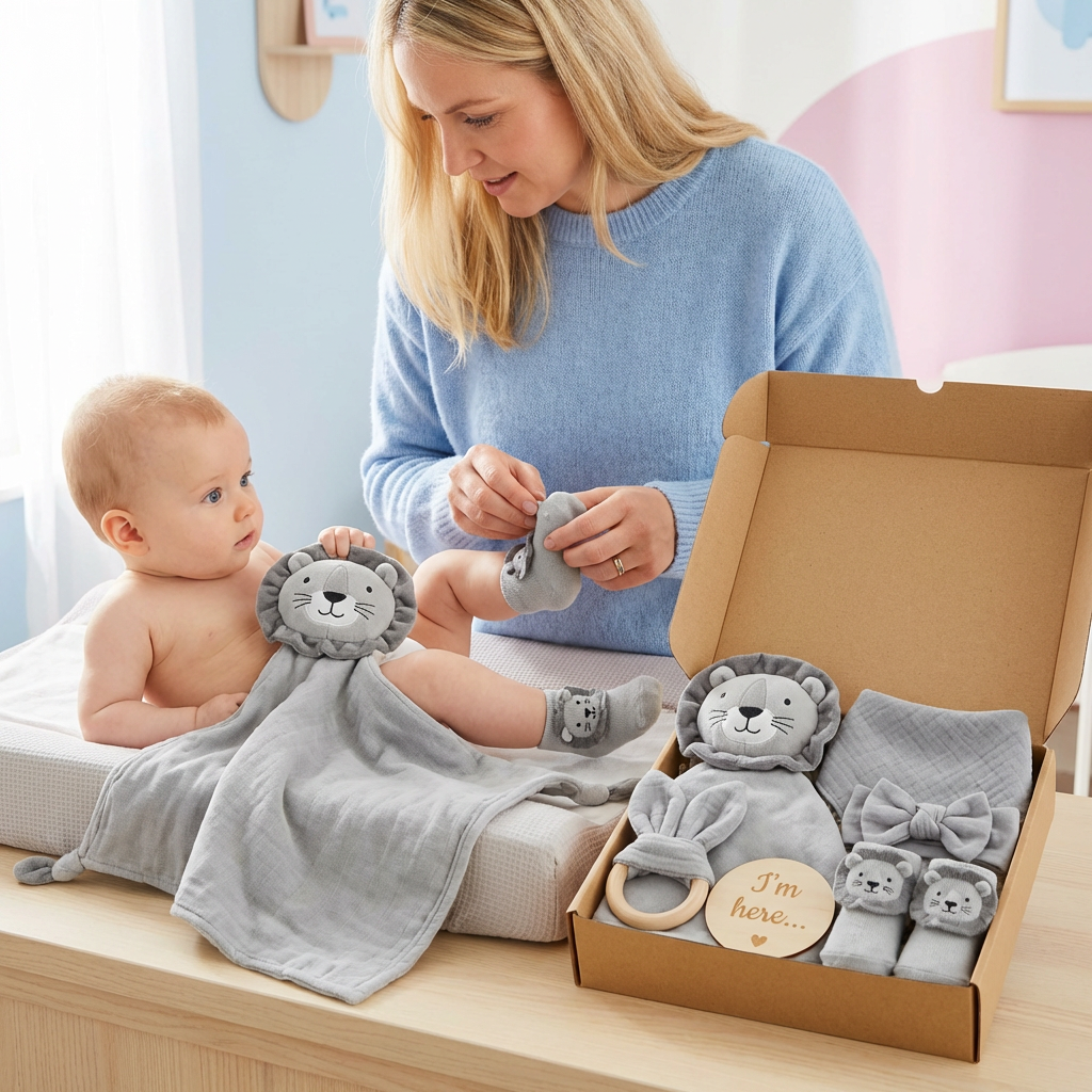 6-Teiliges Neugeborenen Geschenkbox Set  – Baby Erstausstattung