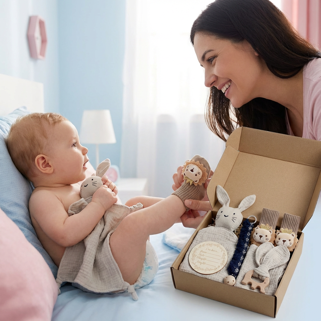 6-Teiliges Neugeborenen Geschenkbox Set  – Baby Erstausstattung