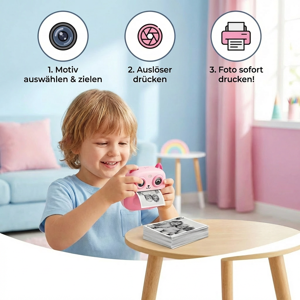 Kinder Sofortbildkamera – Mini Digitalkamera mit HD-Foto & integriertem Drucker