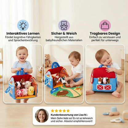 Bauernhof Plüschtier Spielset – Interaktives Lernspielzeug mit tragbarem Spielhaus