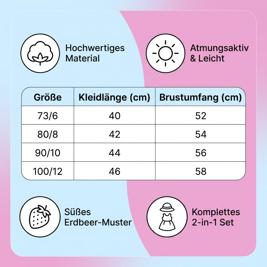 Sommerliches 2in1 Set  Ärmelloses Mädchenkleid mit Erdbeer-Muster inkl. Hut