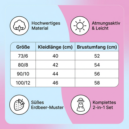 Sommerliches 2in1 Set  Ärmelloses Mädchenkleid mit Erdbeer-Muster inkl. Hut