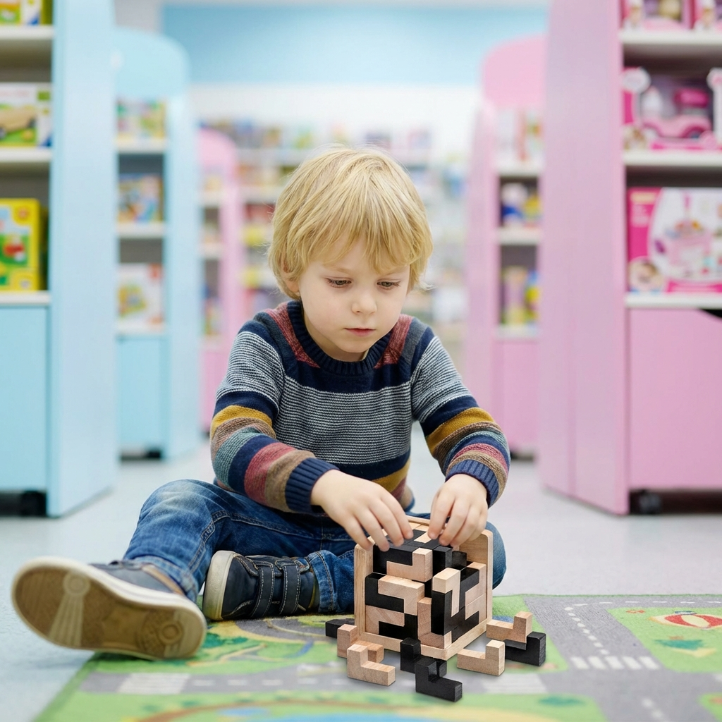 Handgemachtes 3D Holz-Würfelpuzzle – Knobel- & Lernspiel für Kinder (54 Teile)