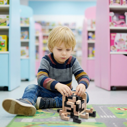 Handgemachtes 3D Holz-Würfelpuzzle – Knobel- & Lernspiel für Kinder (54 Teile)
