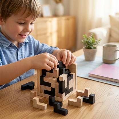 Handgemachtes 3D Holz-Würfelpuzzle – Knobel- & Lernspiel für Kinder (54 Teile)