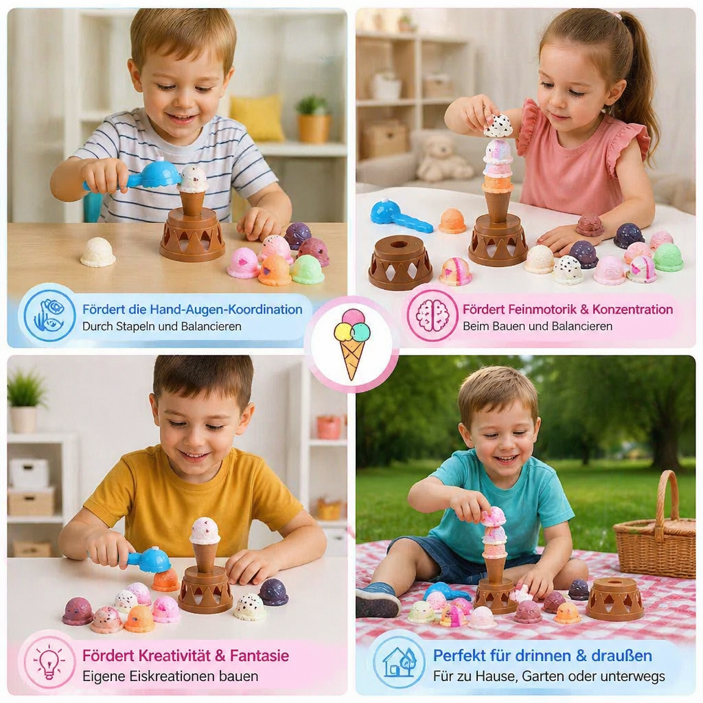 Kreatives Eiscreme-Stapelspiel – lustiges Balance-Spiel für Kinder, fördert Geschicklichkeit & spielerisches Lernen