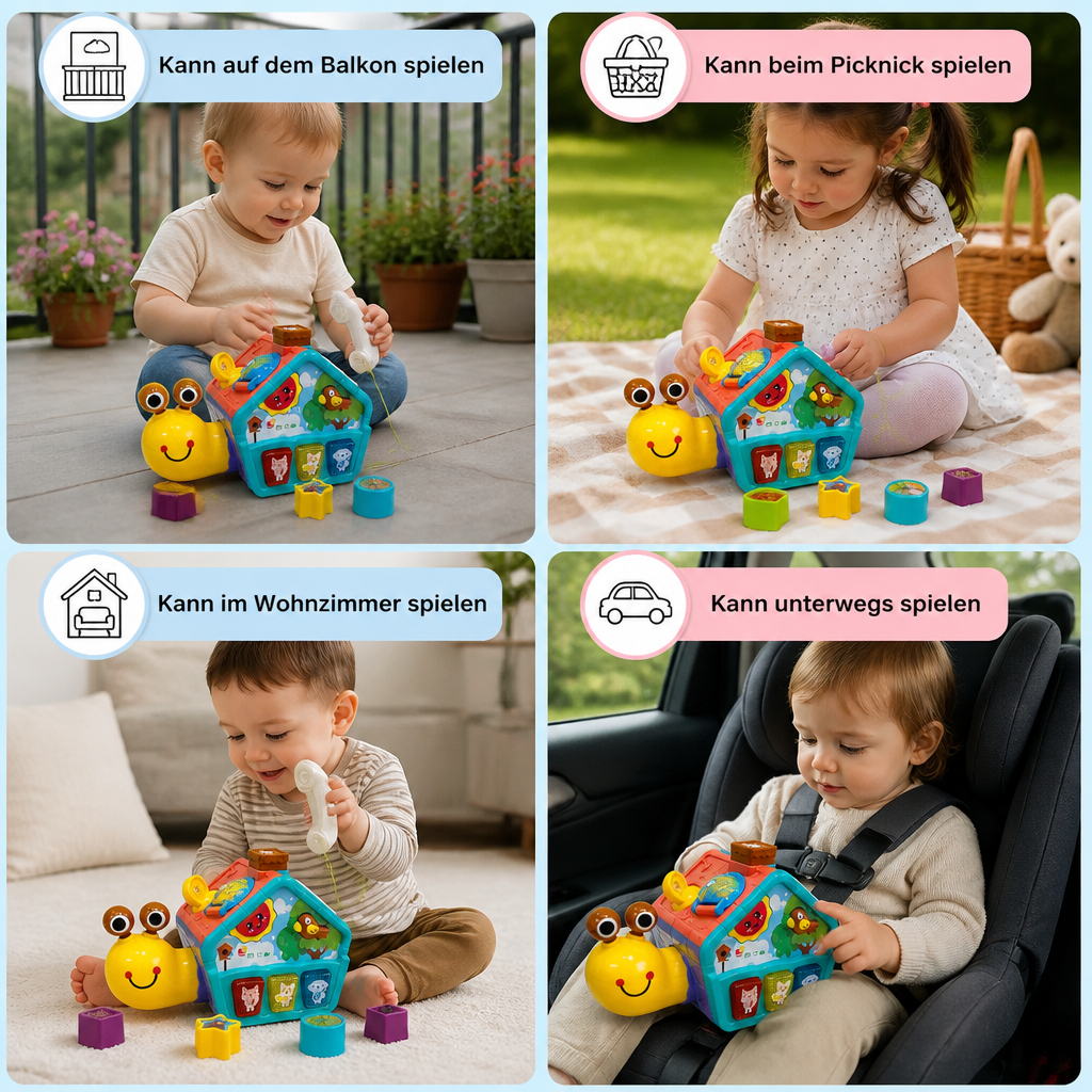Baby Schnecken Lernspielzeug mit Telefon, Formensortierer & Tiergeräuschen