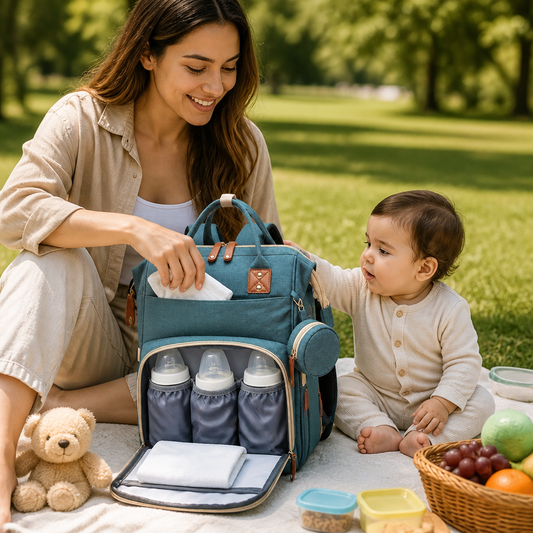 3-in-1 Reise Wickelrucksack mit faltbarem Babybett - Perfekt für Unterwegs!