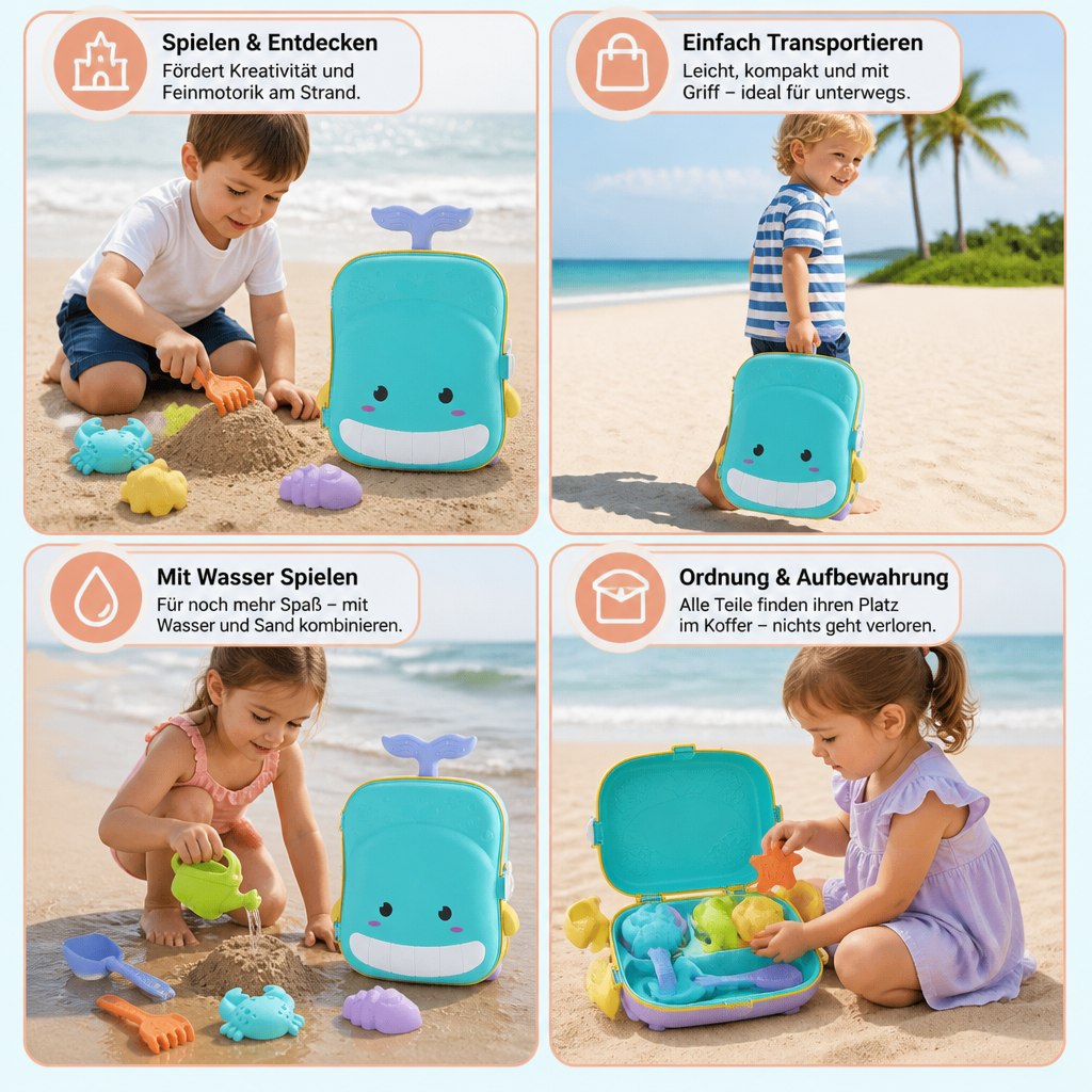 Kinder Strand Spielzeug Koffer mit Sandwerkzeug und Sanduhr