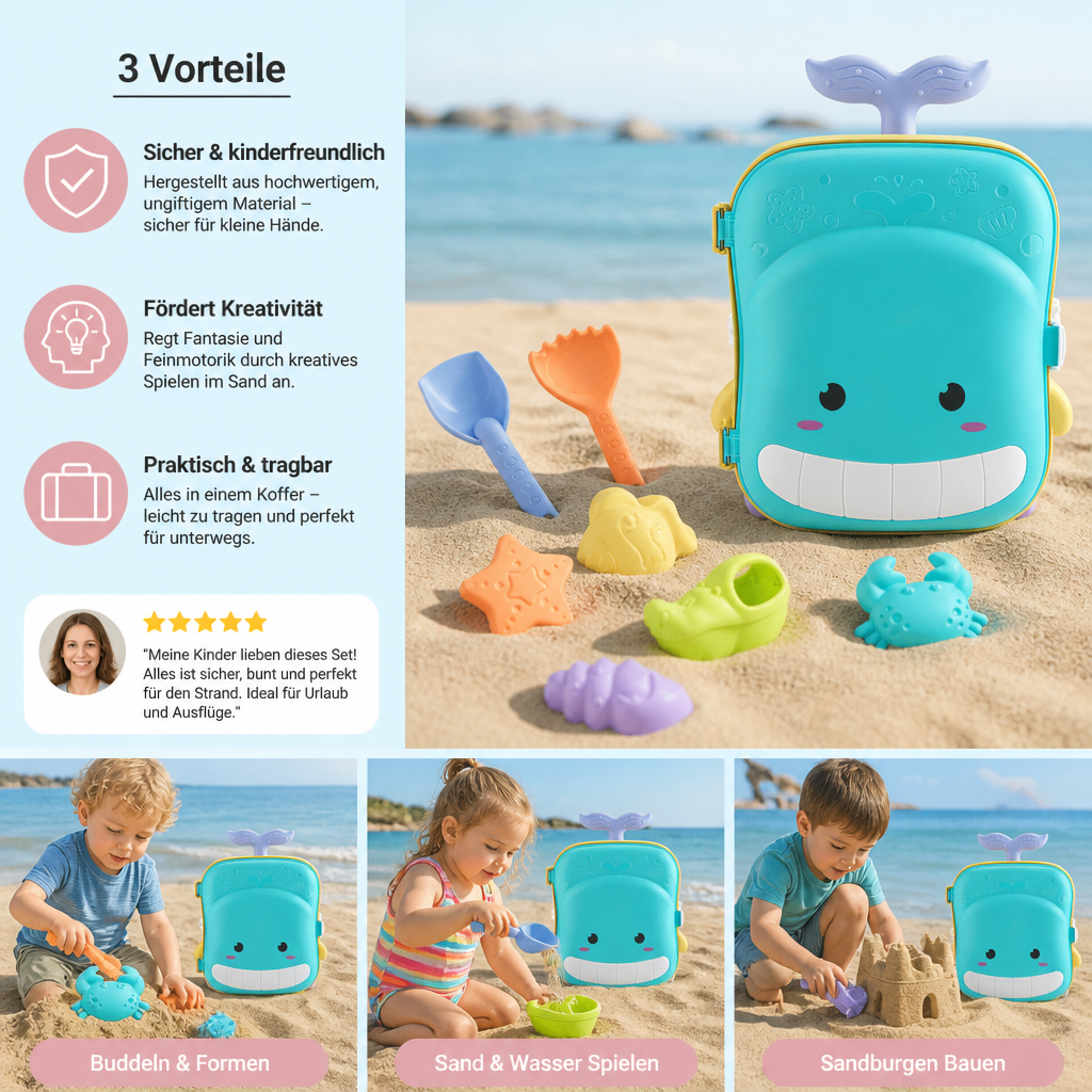 Kinder Strand Spielzeug Koffer mit Sandwerkzeug und Sanduhr