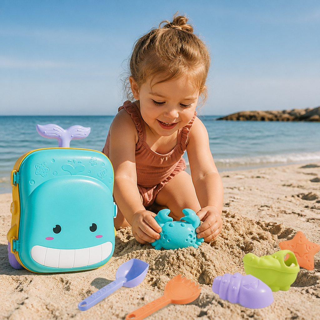 Kinder Strand Spielzeug Koffer mit Sandwerkzeug und Sanduhr