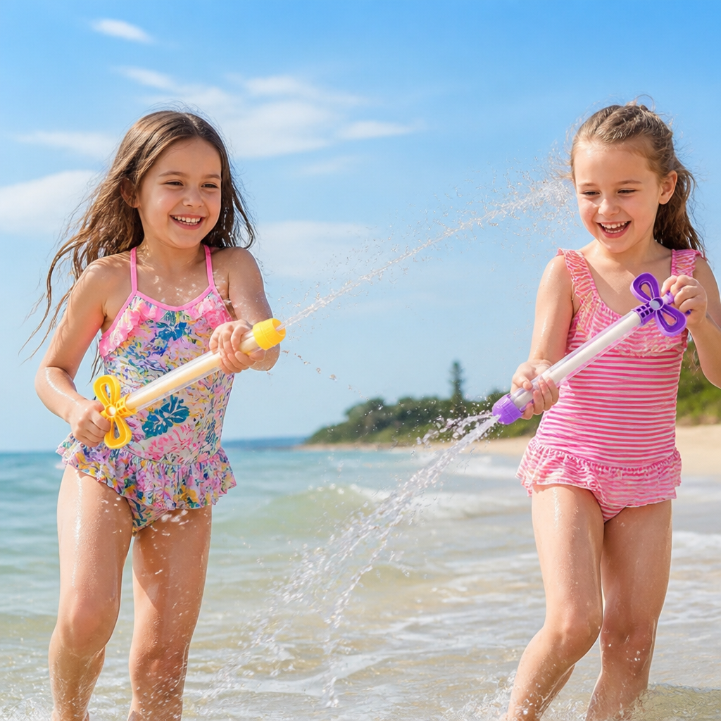 Kinder Wasser Spritz Blaster – Handliches Zieh-Spritz Spielzeug für draußen
