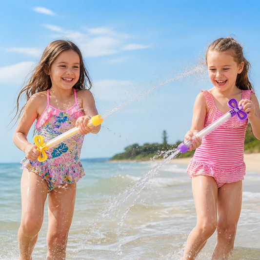 Kinder Wasser Spritz Blaster – Handliches Zieh-Spritz Spielzeug für draußen