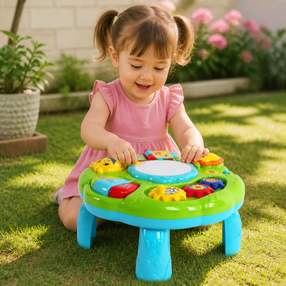 Baby Musik Aktivitätstisch Spielzeug mit Trommel Zahnrädern und Tiergeräuschen