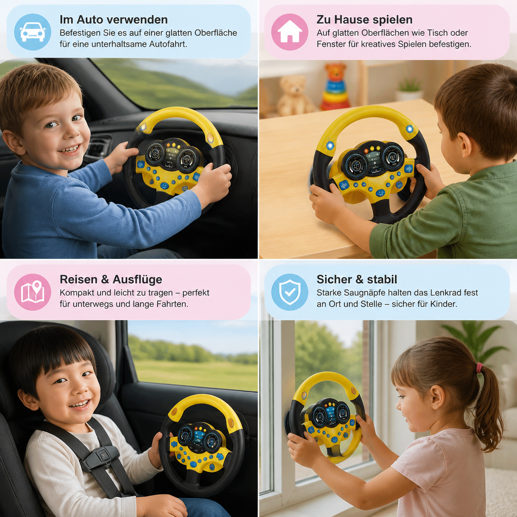 Kinder Beifahrer Lenkrad Spielzeug mit Saugnapf Lichtern und Sounds