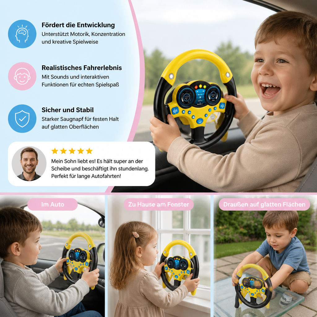 Kinder Beifahrer Lenkrad Spielzeug mit Saugnapf Lichtern und Sounds