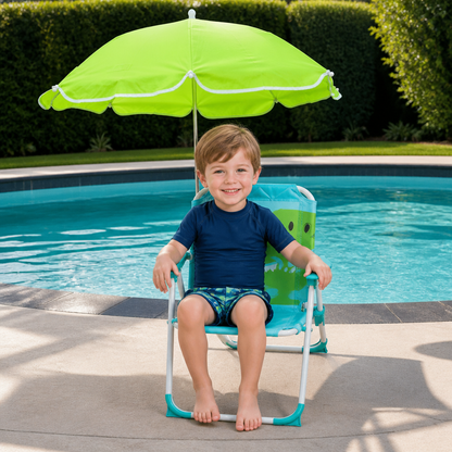 Faltbarer Kinder Strandstuhl mit Sonnenschirm und Dino Design