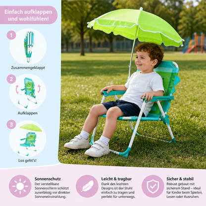 Faltbarer Kinder Strandstuhl mit Sonnenschirm und Dino Design