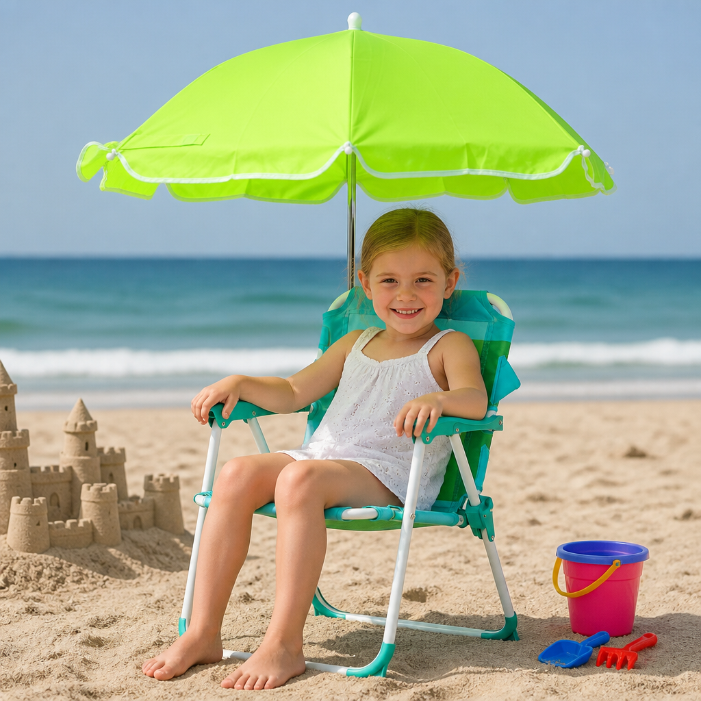 Faltbarer Kinder Strandstuhl mit Sonnenschirm und Dino Design