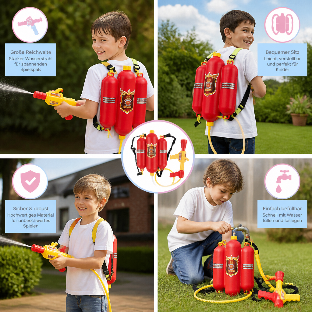 Feuerwehrmann Rucksack Wasserpistole Spielzeug für Kinder
